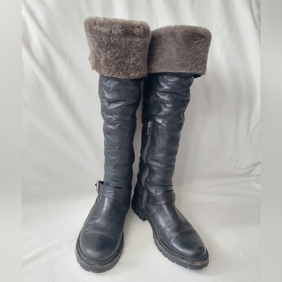 Black Frye Vanessa OTK Leather Boots—Fits Women's Size 8—Shearling Wool Lining - Picture 2 of 16